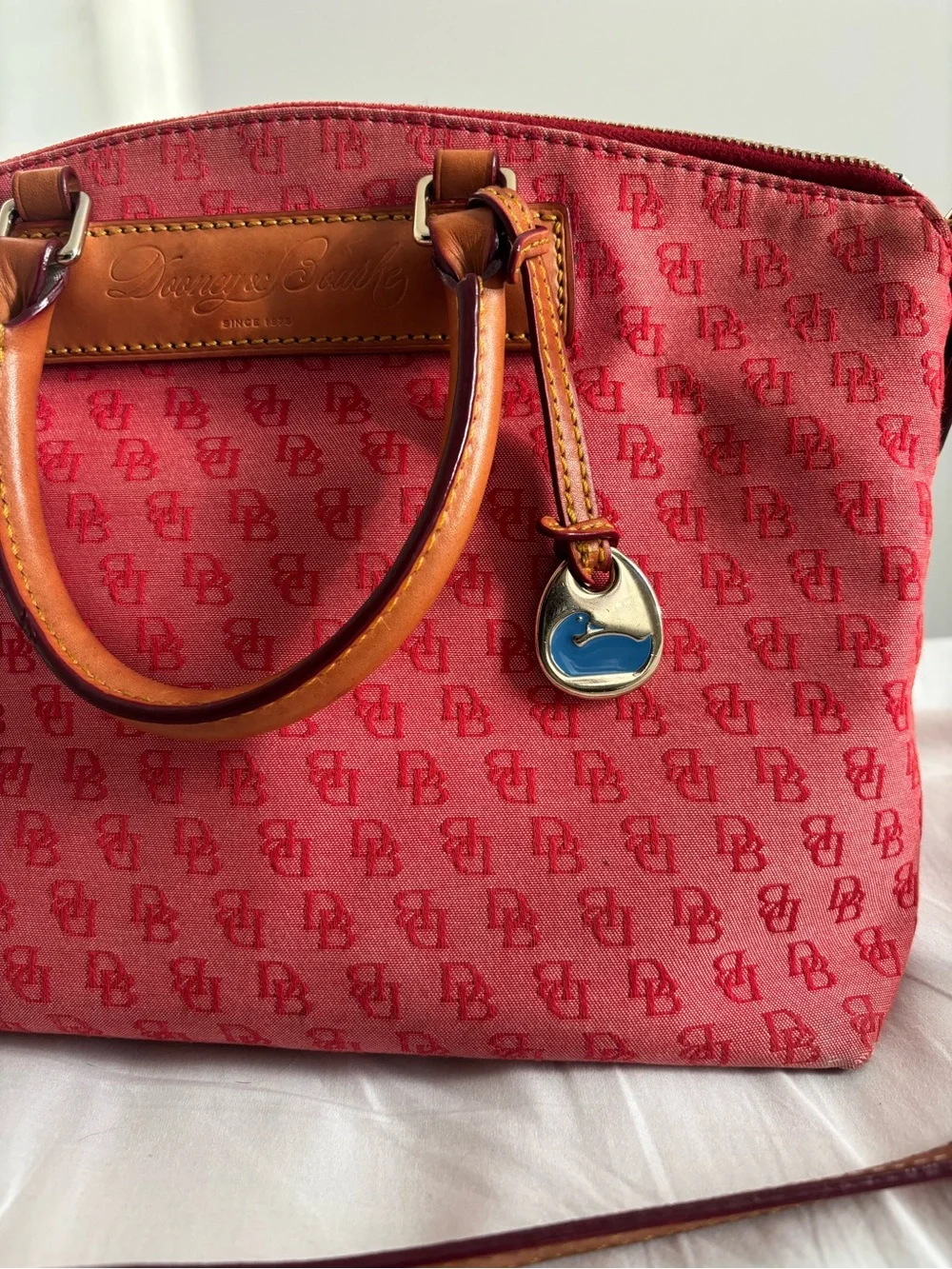 Dooney & Bourke Strawberry Pink Logo Canvas & Leather Satchel Crossbody Bag